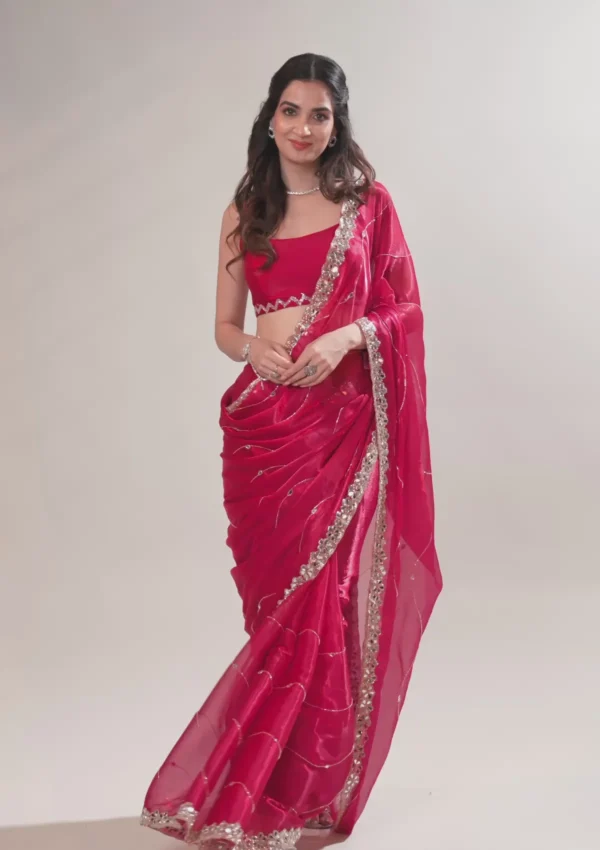 Red Mirrorwork Georgette Saree - Image 8